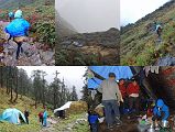 5 3 Trek Down In Stream To Dobato To Camp At Mumbuk On the other side of the three passes the route enters a valley filled with rhododendron forests, and descends often in the middle of a stream to a few buildings in a meadow below the pass called Dobato, taking 50 minutes from the third pass. The route traverses through huge rhododendrons, finally making a steep descent through a pine forest to the Mumbuk (3500m) camp site in another 45 minutes. Mumbuk is a small clearing place for camping in the middle of the woods of pines, hemlock, birch and rhododendrons. The overnight temperature was 5C with no rain.